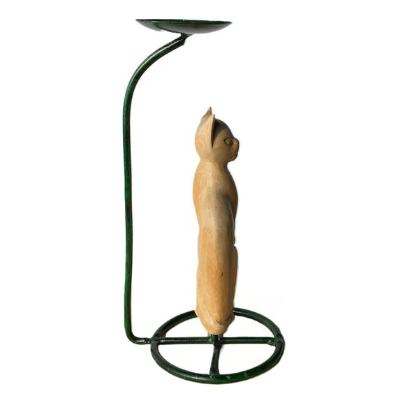 Vintage Wood Carved Cats & Candle Holder Artisan Handcrafted Modernist - Picture 4 of 13